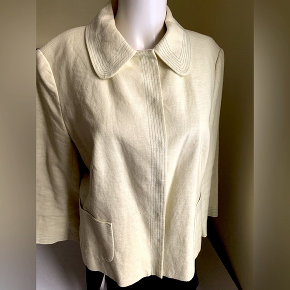 Zara Yellowish Light lime green cotton blend blazer 3/4 sleeves collared US 12 - Picture 1 of 13